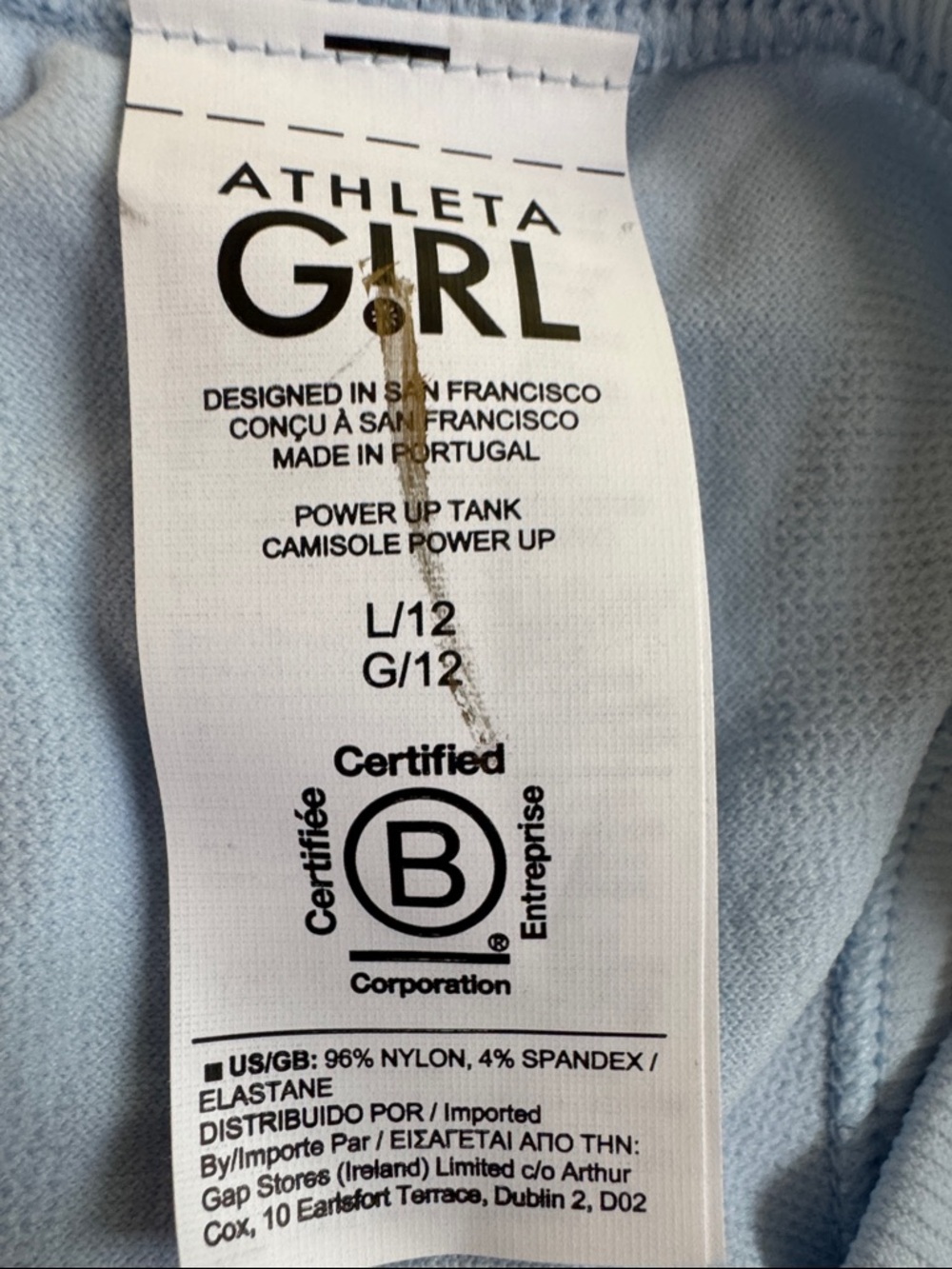 NWT Athleta Girl Power Up "Soft Blue" Racerback Lightweight Tank Top Size 12 - Picture 8 of 8
